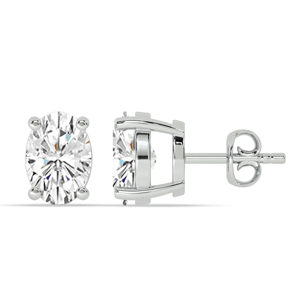 Certified Lab Grown Four Prong Oval Shape Diamond Stud Earring | 14K White Gold 6 ct. tw.