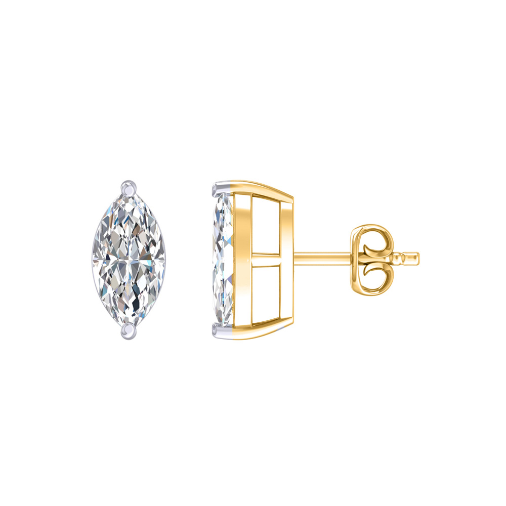 Certified Lab Grown Four Prong Marquise Cut Diamond Stud Earring | 14K Yellow Gold 6 ct. tw.
