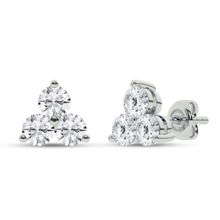 Triangular Shaped Lab Grown Three Stone Diamond Earrings