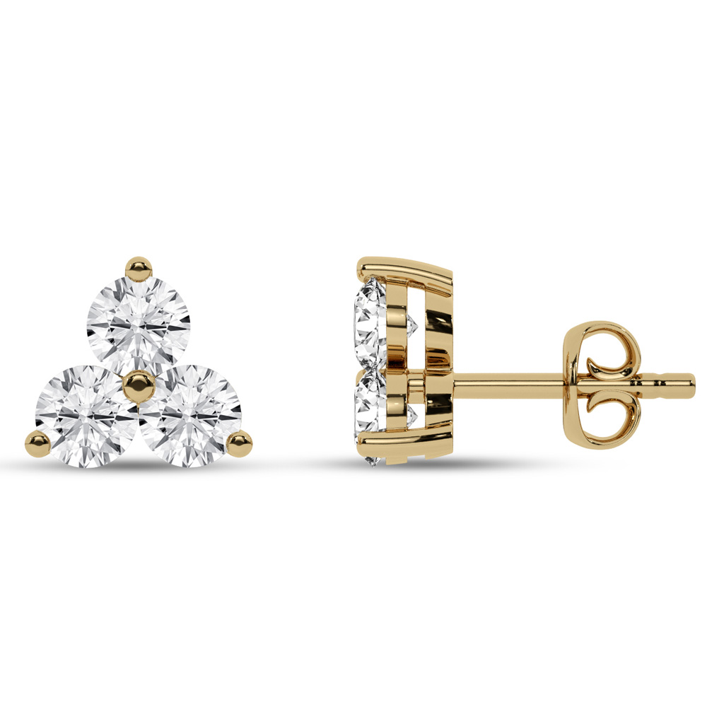 Triangular Shaped Lab Grown Three Stone Diamond Earrings | 14K Yellow Gold 1 1/2 ct. tw.