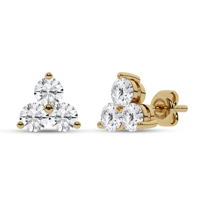 Triangular Shaped Lab Grown Three Stone Diamond Earrings