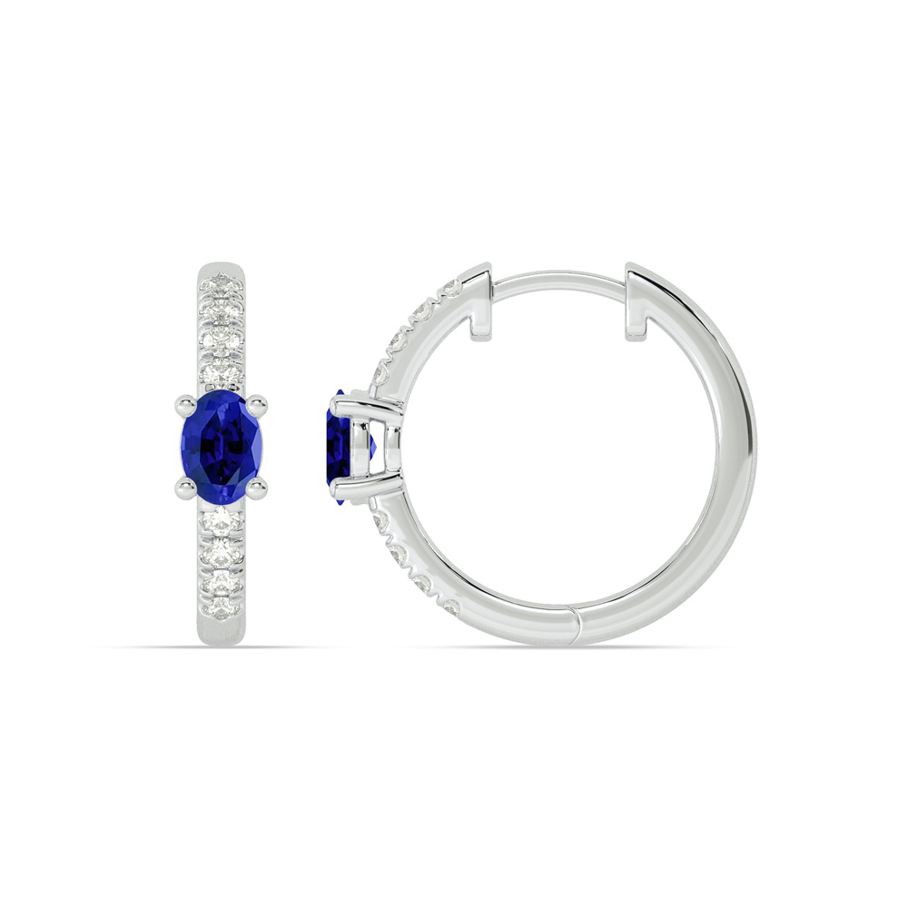Celestial Stop Lab Grown Diamond and Sapphire Huggie Earrings | 14K White Gold 1/4 ct.tw. Diamond & 5X3mm Oval Sapphire