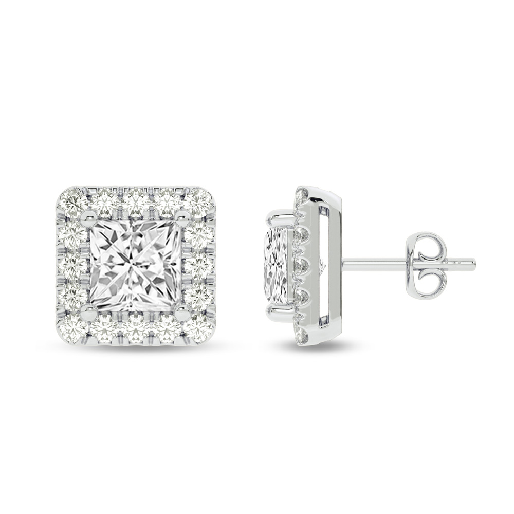 Statement Lab Grown Diamond Regal Halo Earrings | 14K White Gold 1 1/3 ct. tw.