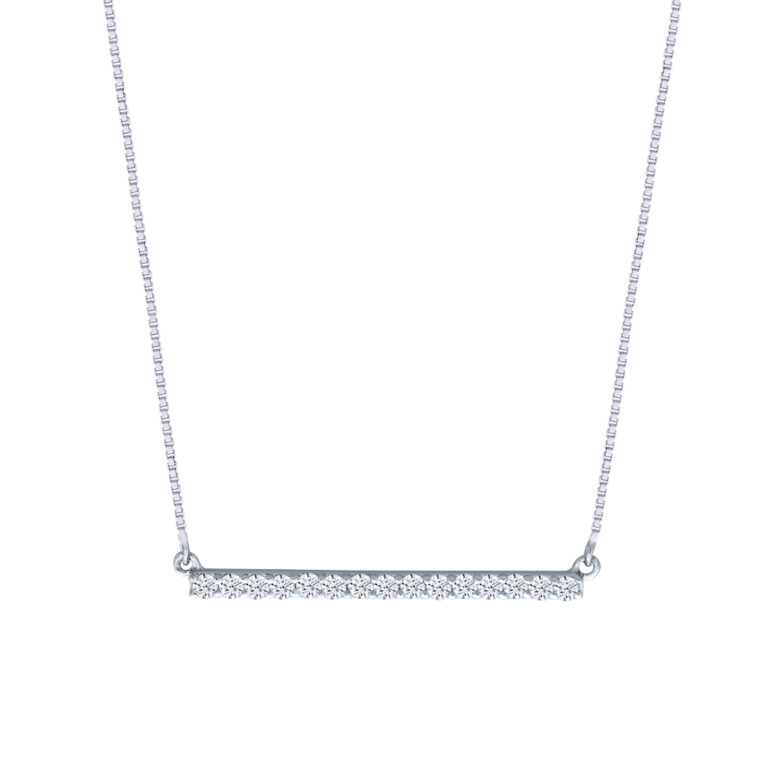 Lab Grown Sterling Silver Horizontal Diamond Bar Necklace