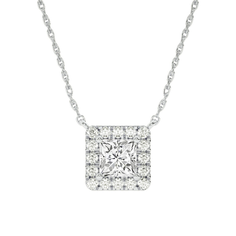 Lab Created Halo Diamond Necklace