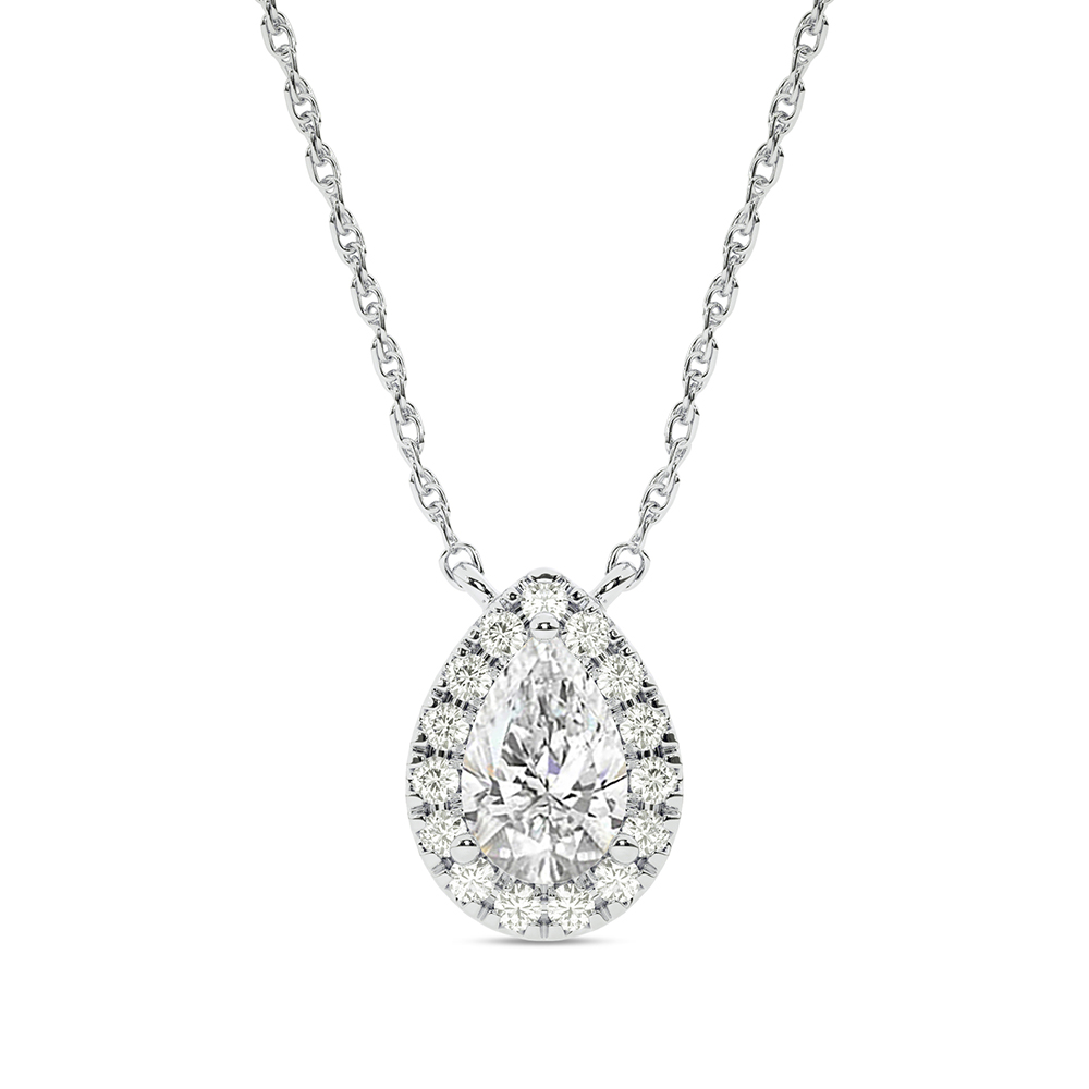 Statement Lab Grown Diamond Teardrop Halo Necklace | 10K White Gold 5/8 ct. tw.