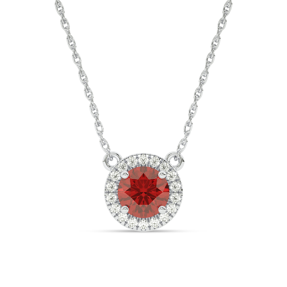 Opulent Lab Created Dynasty Halo Diamond Necklace | 10K White Gold 1/3 ct. tw. Diamond & 8mm Round Ruby