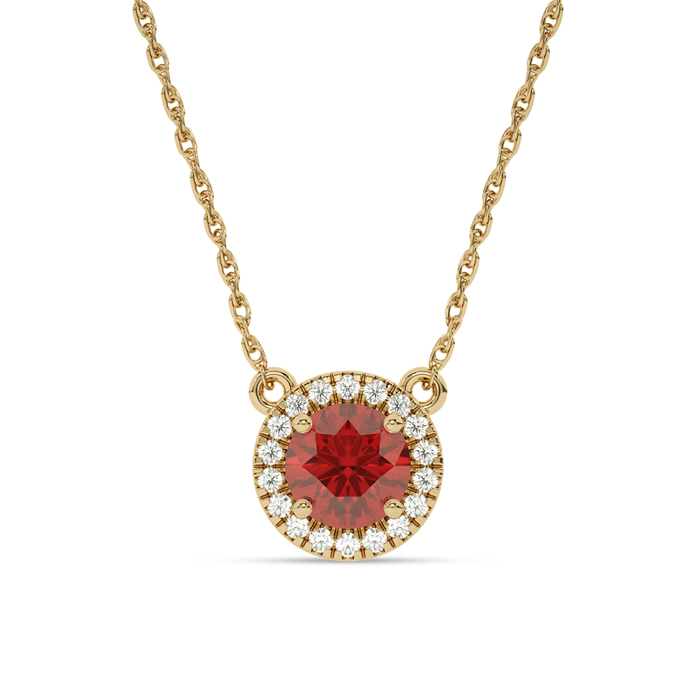 Opulent Lab Created Dynasty Halo Diamond Necklace | 10K Yellow Gold 1/3 ct. tw. Diamond & 8mm Round Ruby