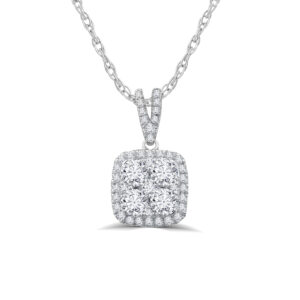 Opulent Cushion Shaped Lab Grown Cluster Diamond Necklace | 10K White Gold 1 1/2 ct. tw. _1
