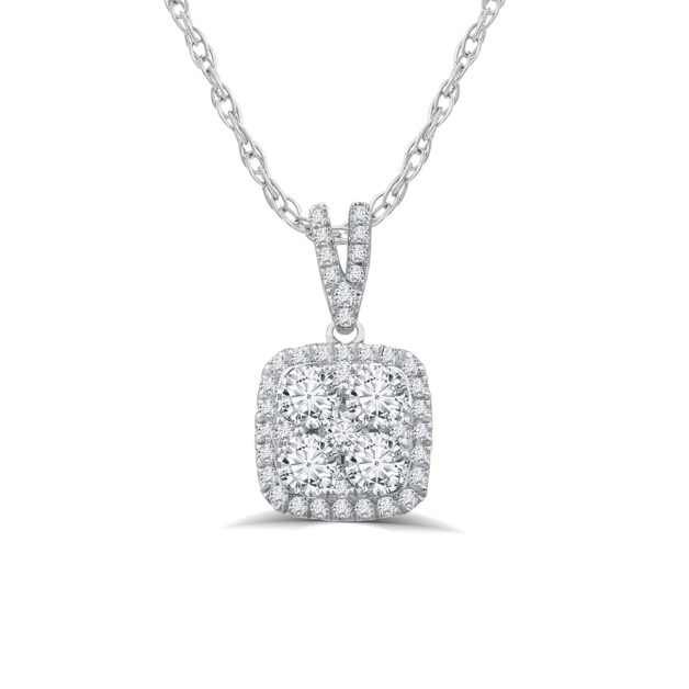 Opulent Cushion Shaped Lab Grown Cluster Diamond Necklace | 10K White Gold 1 1/2 ct. tw. _1