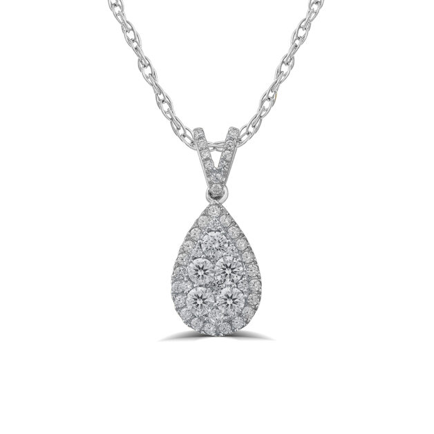 Opulent Pear Shaped Lab Grown Cluster Diamond Necklace | 10K White Gold 1 1/10 ct. tw. _1