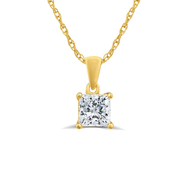 Lab Grown Princess Cut Solitaire Diamond Necklace