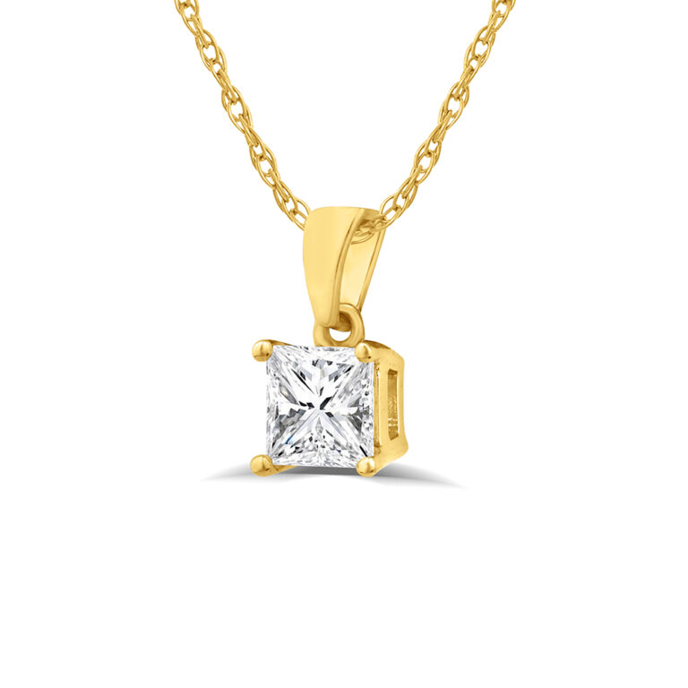 Lab Grown Princess Cut Solitaire Diamond Necklace