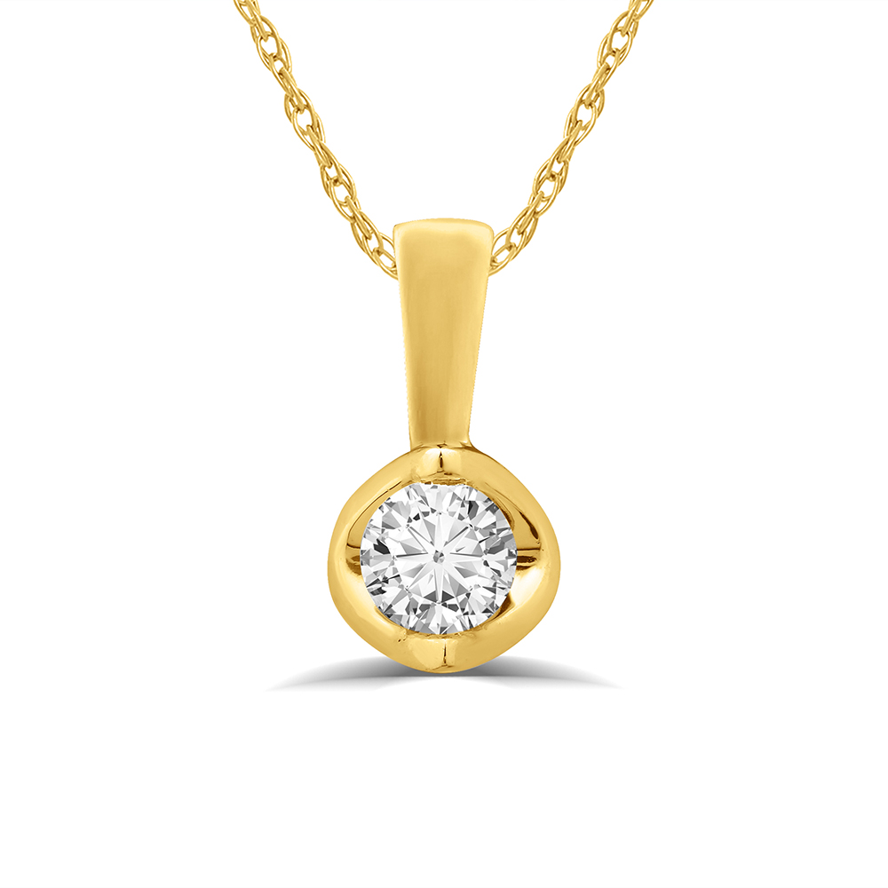 Lab Grown Tension Set Diamond Solitaire Necklace | 10K Yellow Gol