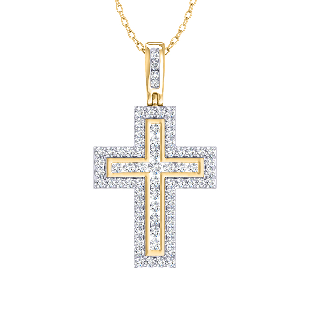 Lab Created Halo Diamond Cross Necklace | Yellow Gold 3/4 ct. tw.