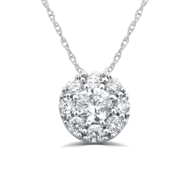 Floating Lab Grown Round Diamond Cluster Necklace | 10K White Gold 1 ct. tw. _1