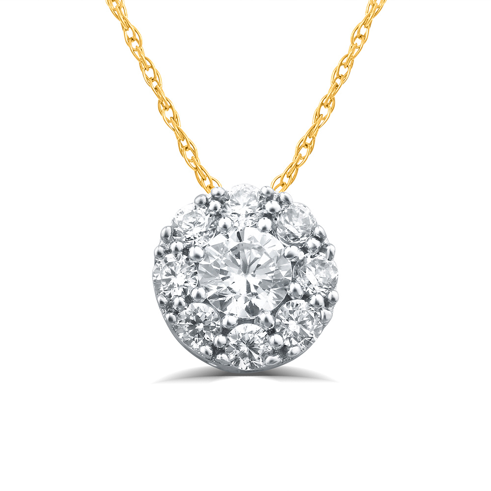 Floating Lab Grown Round Diamond Cluster Necklace | 10K Yellow Gold 1 ct. tw.