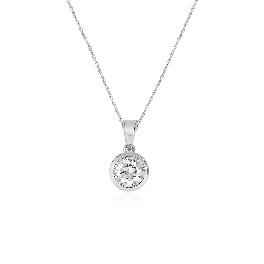 Lab Grown Bezel Set GH SI Diamond Necklace | 14K White Gold 3/4 ct. tw.