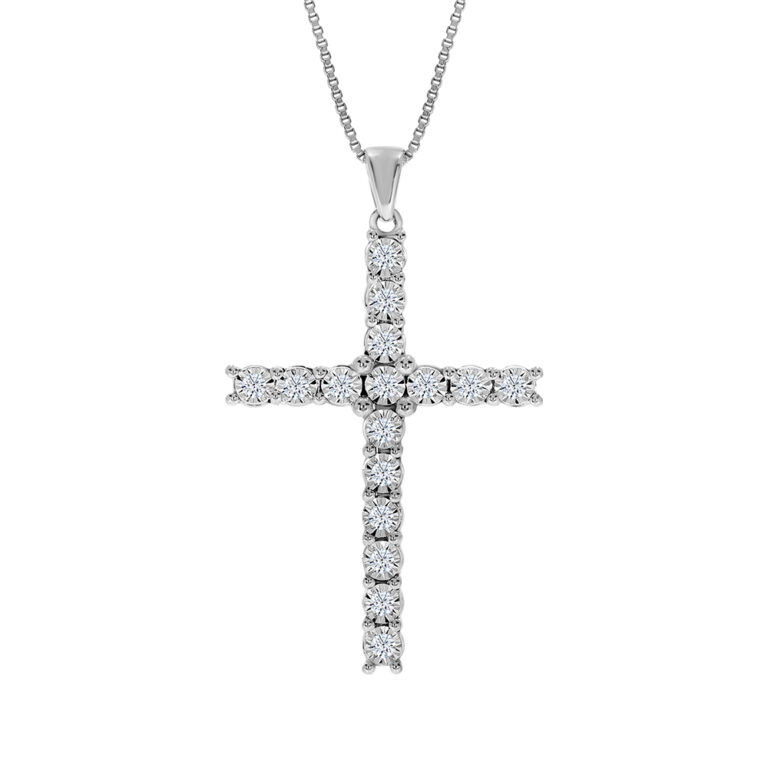 Essential Sterling Silver Lab Grown Diamond Cross Necklace