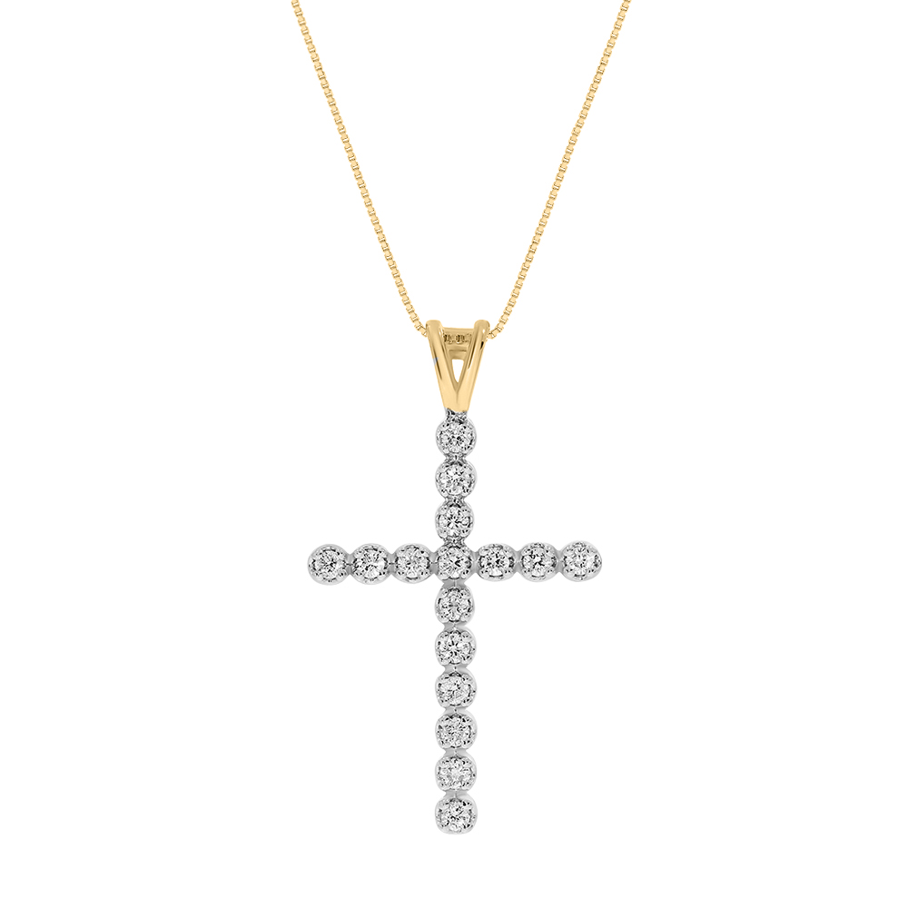 Extravagant Lab Grown Diamond Cross Necklace | 10K Yellow Gold 1/2 ct. tw.