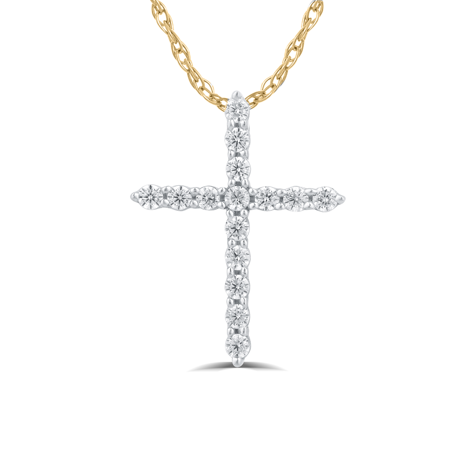 Lab Grown Floating Diamond Cross Necklace | 10K Yellow Gold 1/2 c