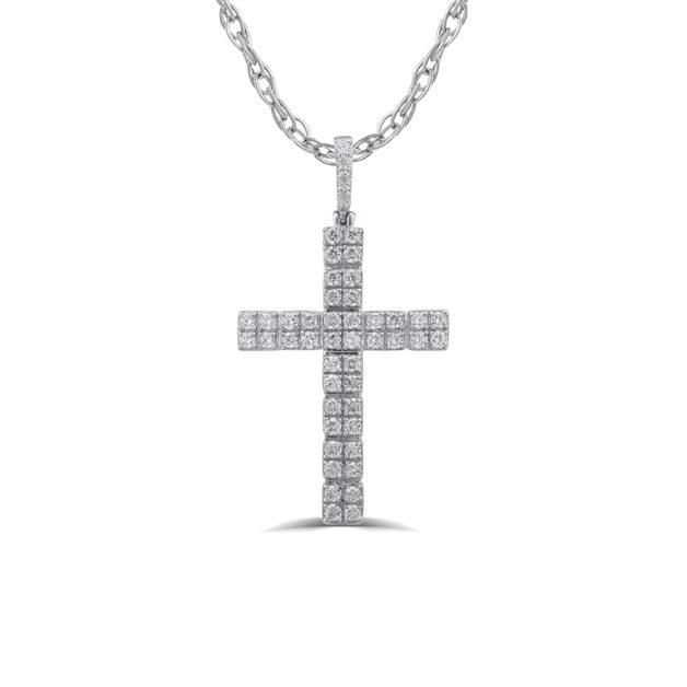 Lab Created Double Row Diamond Cross Necklace | 925 Sterling Silver - 1 ct. tw. _1