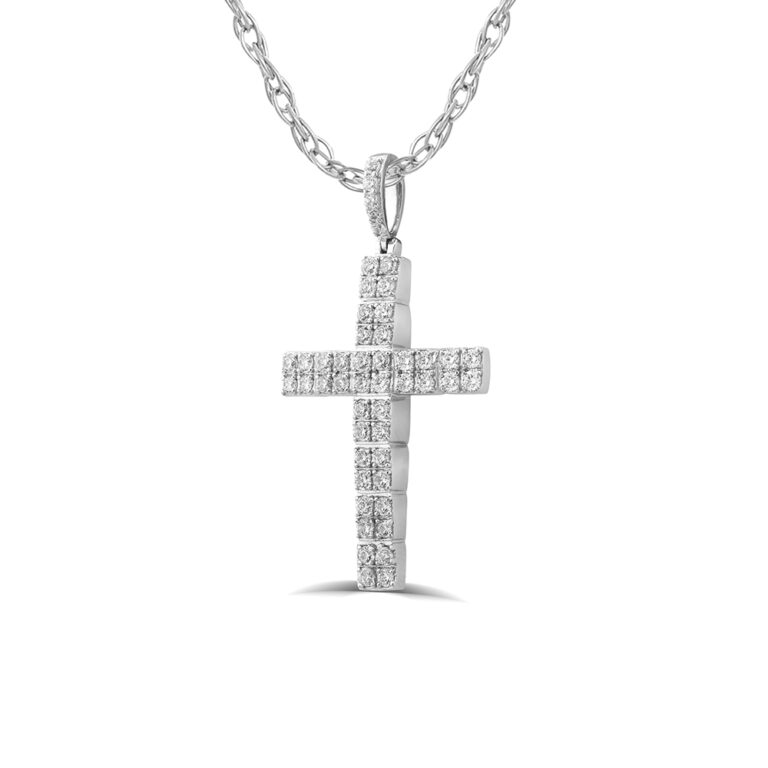 Lab Created Double Row Diamond Cross Necklace