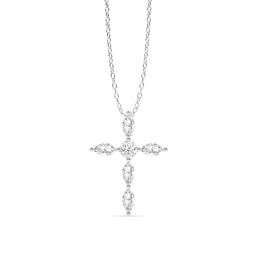 Heavenly Light Diamond Cross Necklace (1 ct.tw.) - 10K White