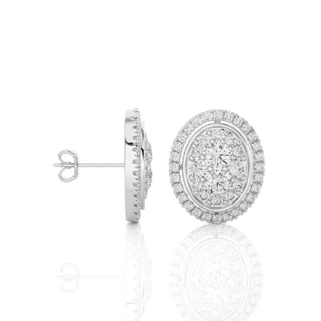 Lab Grown Diamond Halo Cluster Stud Earring |14K White Gold 1 ct.tw._1
