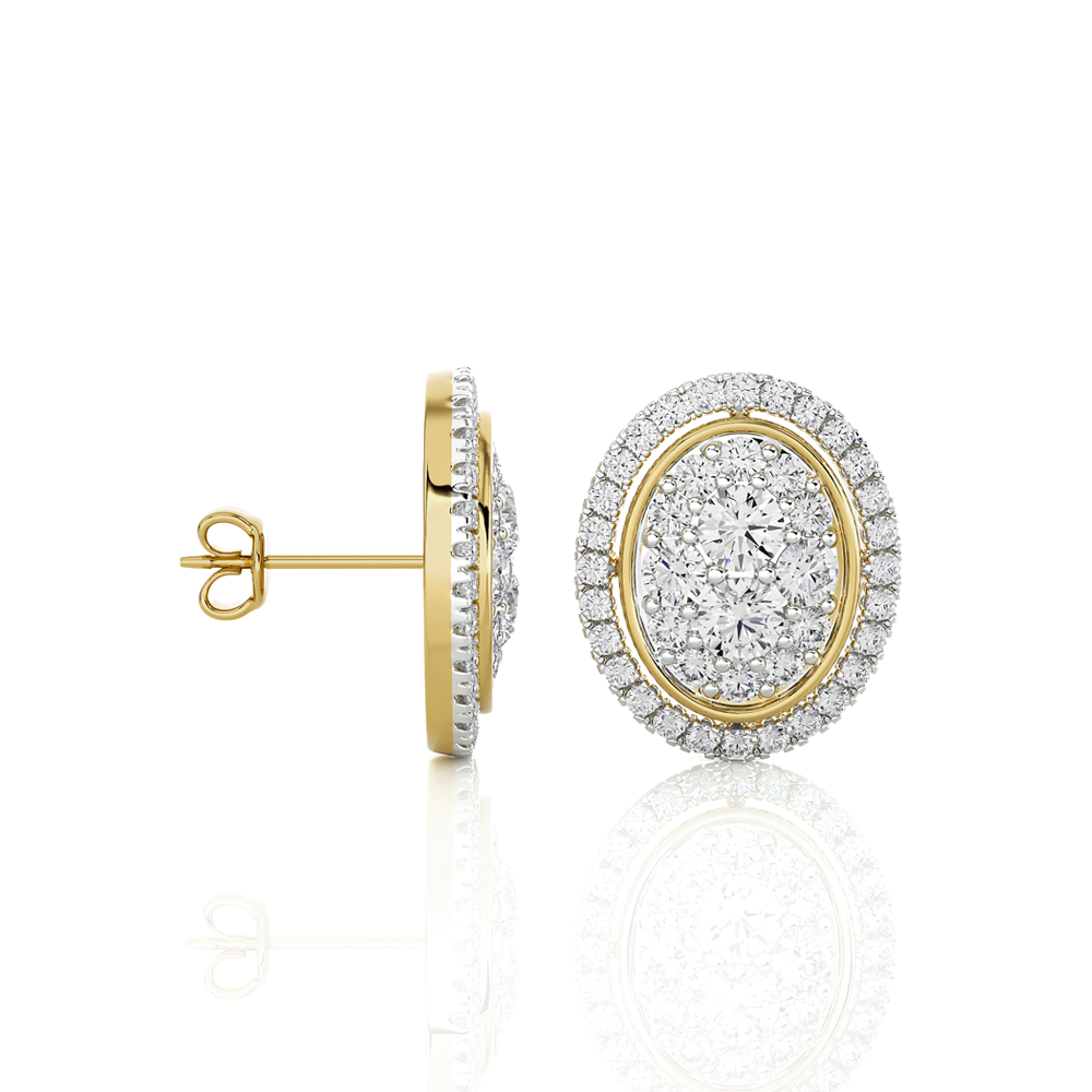 Lab Grown Diamond Halo Cluster Stud Earring |14K Yellow Gold 1 ct.tw.