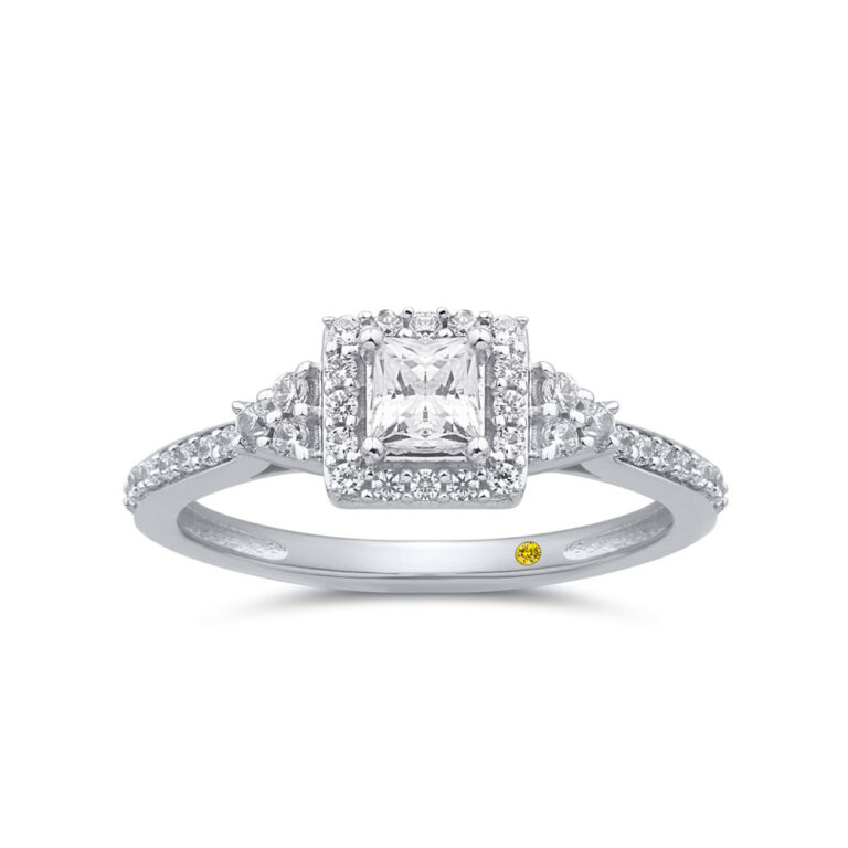Trinity Halo Lab Grown Princess Cut Diamond Engagement Ring