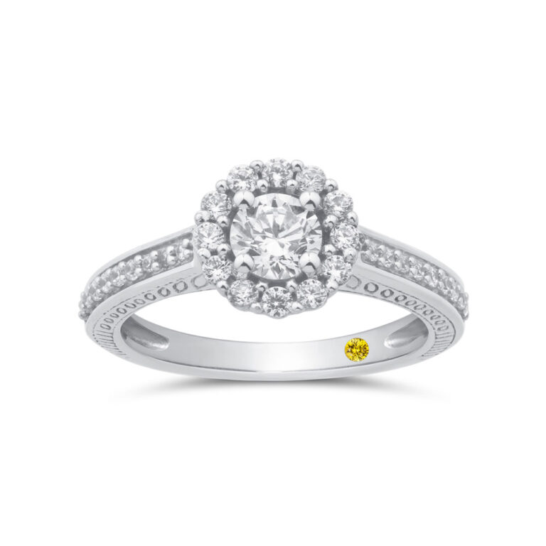 Art Deco Inspired Lab Created Halo Diamond Ring