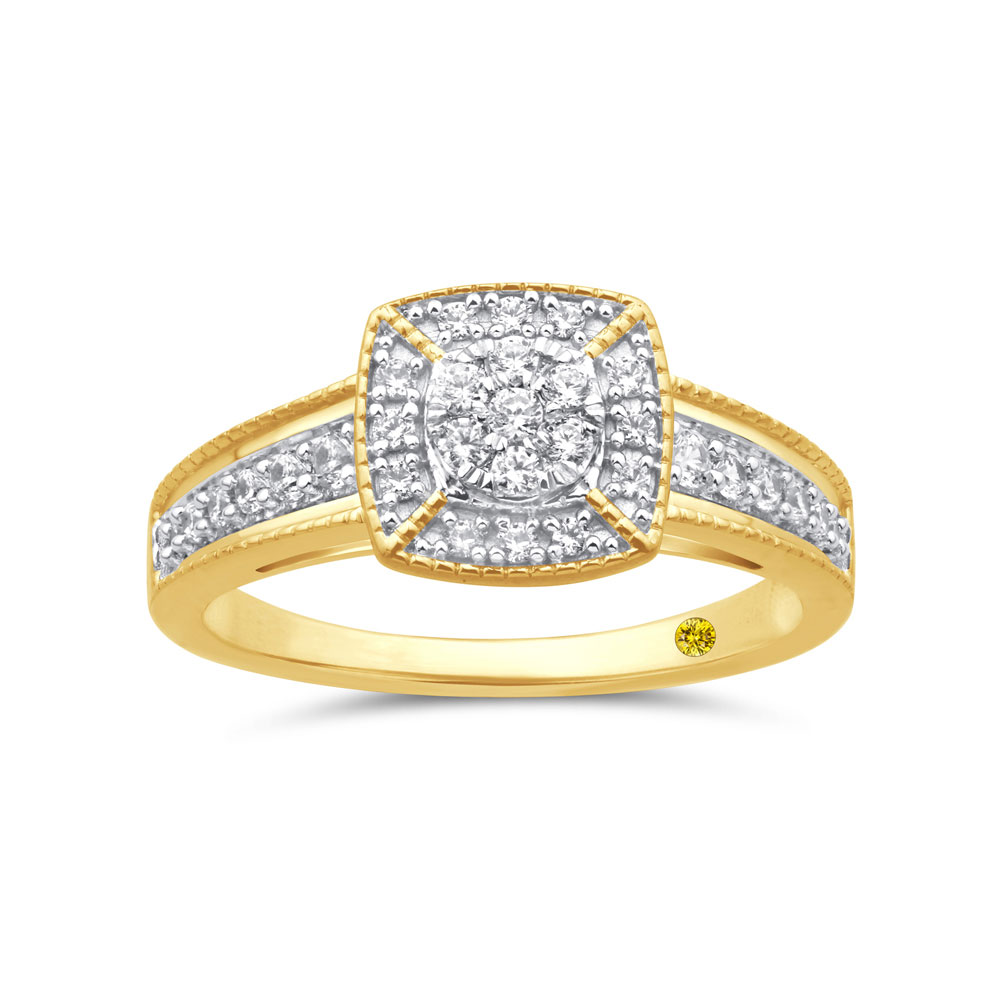 Vintage Inspired Lab Created Halo Diamond Engagement Ring | Yellow Gold 3/8 CT. TW.