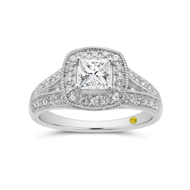 Lattice Vintage Inspired Lab Grown Halo Diamond Engagement Ring
