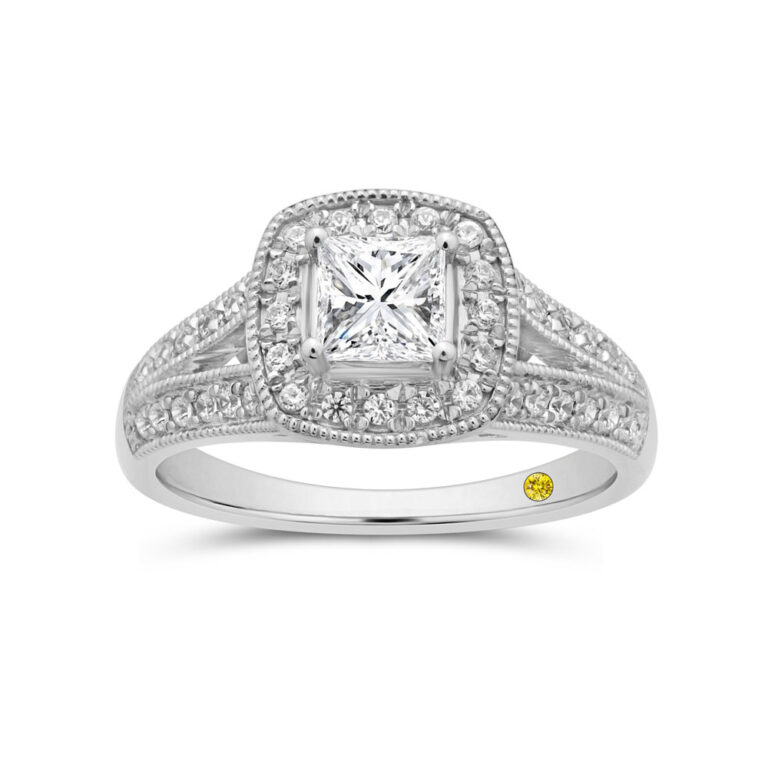 Lattice Vintage Inspired Lab Grown Halo Diamond Engagement Ring