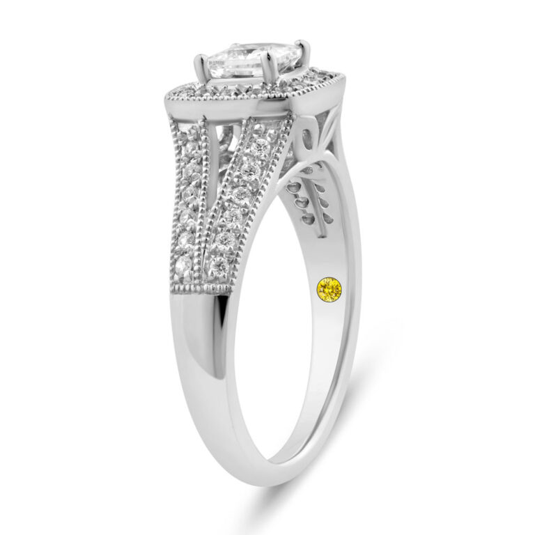 Lattice Vintage Inspired Lab Grown Halo Diamond Engagement Ring