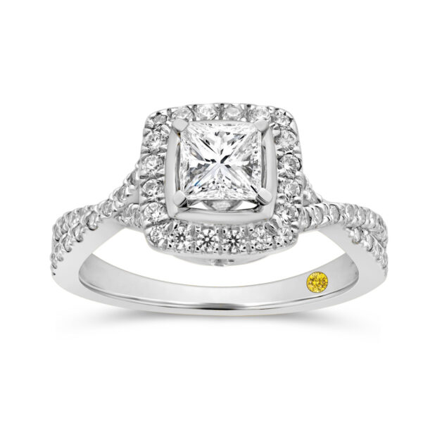 Lab Made Princess Cut Halo Diamond Engagement Ring