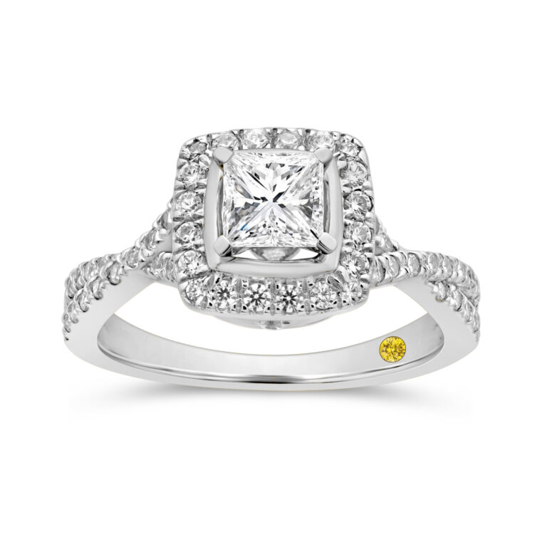 Lab Made Princess Cut Halo Diamond Engagement Ring