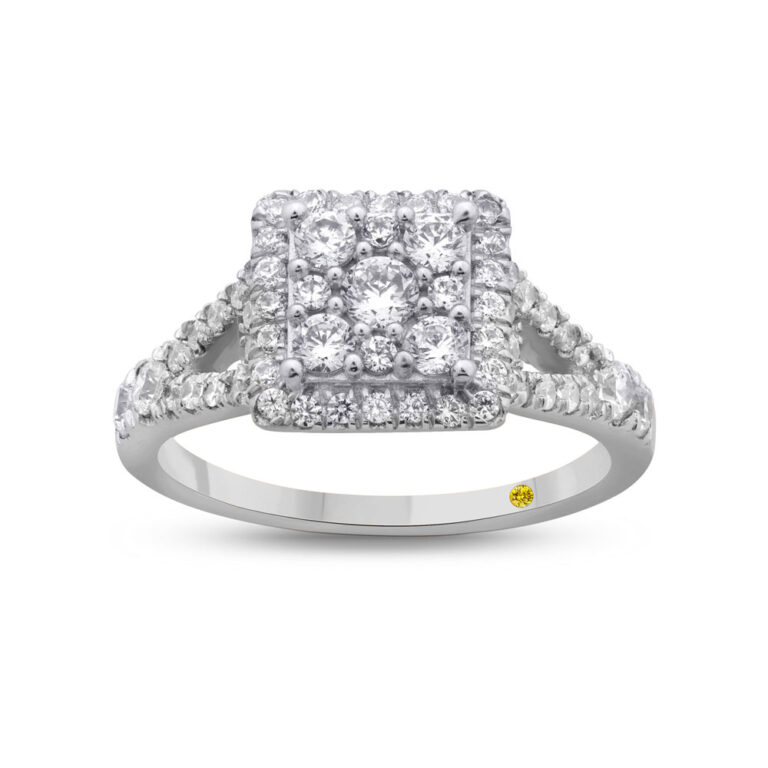Princess Shaped Cluster Halo Lab Diamond Engagement Ring