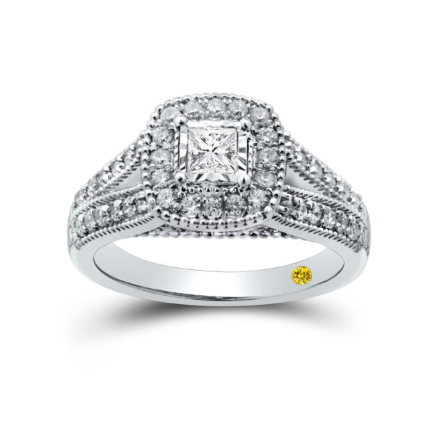 Vintage Inspired Square Halo Lab Grown Diamond Engagement Ring