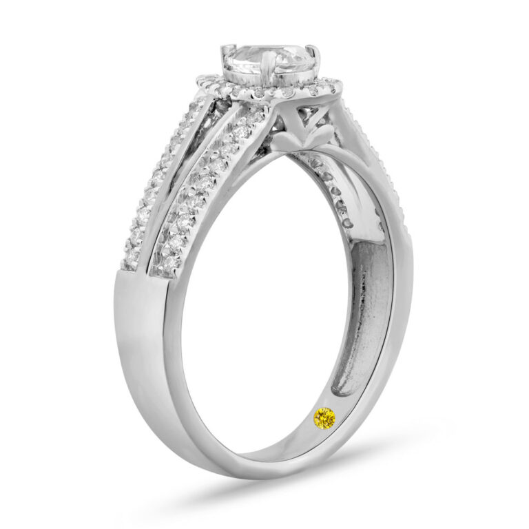 Tearfall Halo Split Shank Lab Grown Pear Shaped Diamond Engagement Ring
