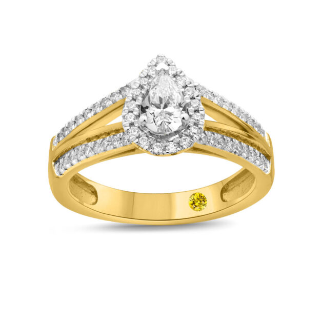 Tearfall Halo Split Shank Lab Grown Pear Shaped Diamond Engagement Ring