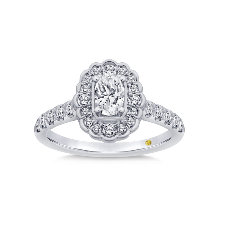 Floral Oval Halo Lab Grown Pavé Diamond Engagement Ring