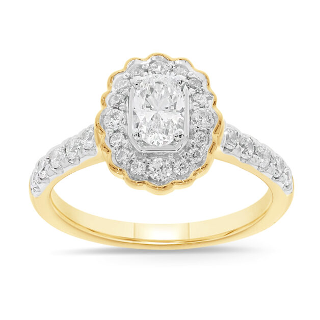 Floral Oval Halo Lab Grown Pavé Diamond Engagement Ring