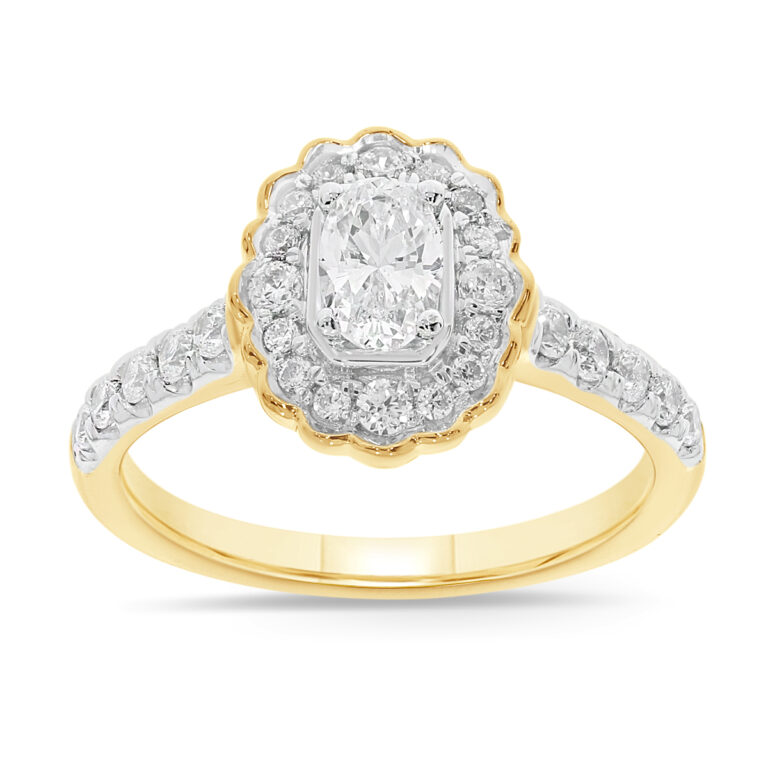Floral Oval Halo Lab Grown Pavé Diamond Engagement Ring
