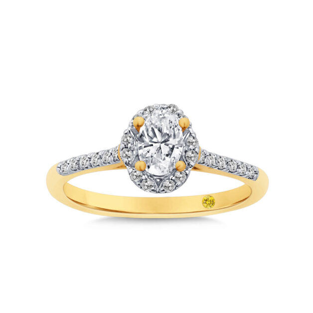 Delicate Oval Halo Lab Grown Pavé Diamond Engagement Ring