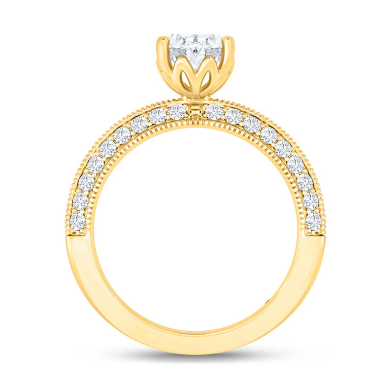 Aether Vintage Inspired Lotus Basket Lab Diamond Engagement Ring