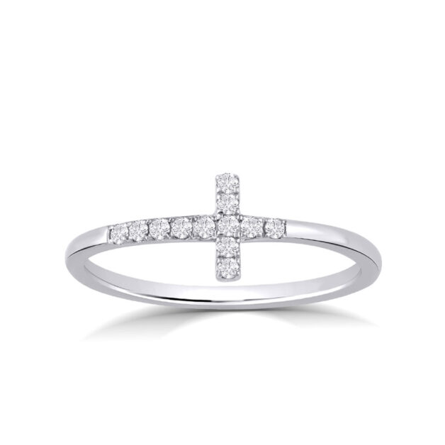 Lab Grown Prong Set Diamond Cross Ring-1/8 ct. tw.-18K White Gold_1