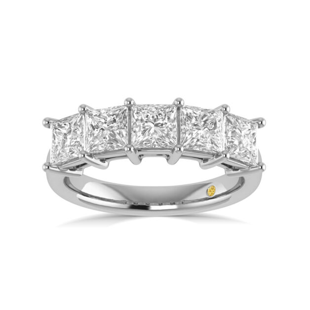 Five Stone Lab Grown Princess Cut Prong Diamond Ring-3 ct. tw.-18K White Gold_1