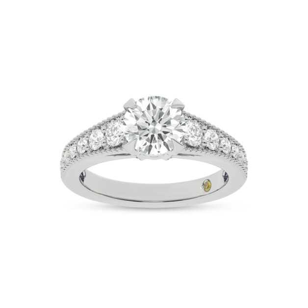 Pixie Tapered Milgrain Round Lab Diamond Engagement Ring